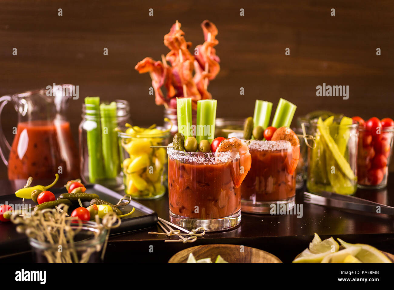 Bloody mary cocktail bar with variety of garnishes Stock Photo Alamy