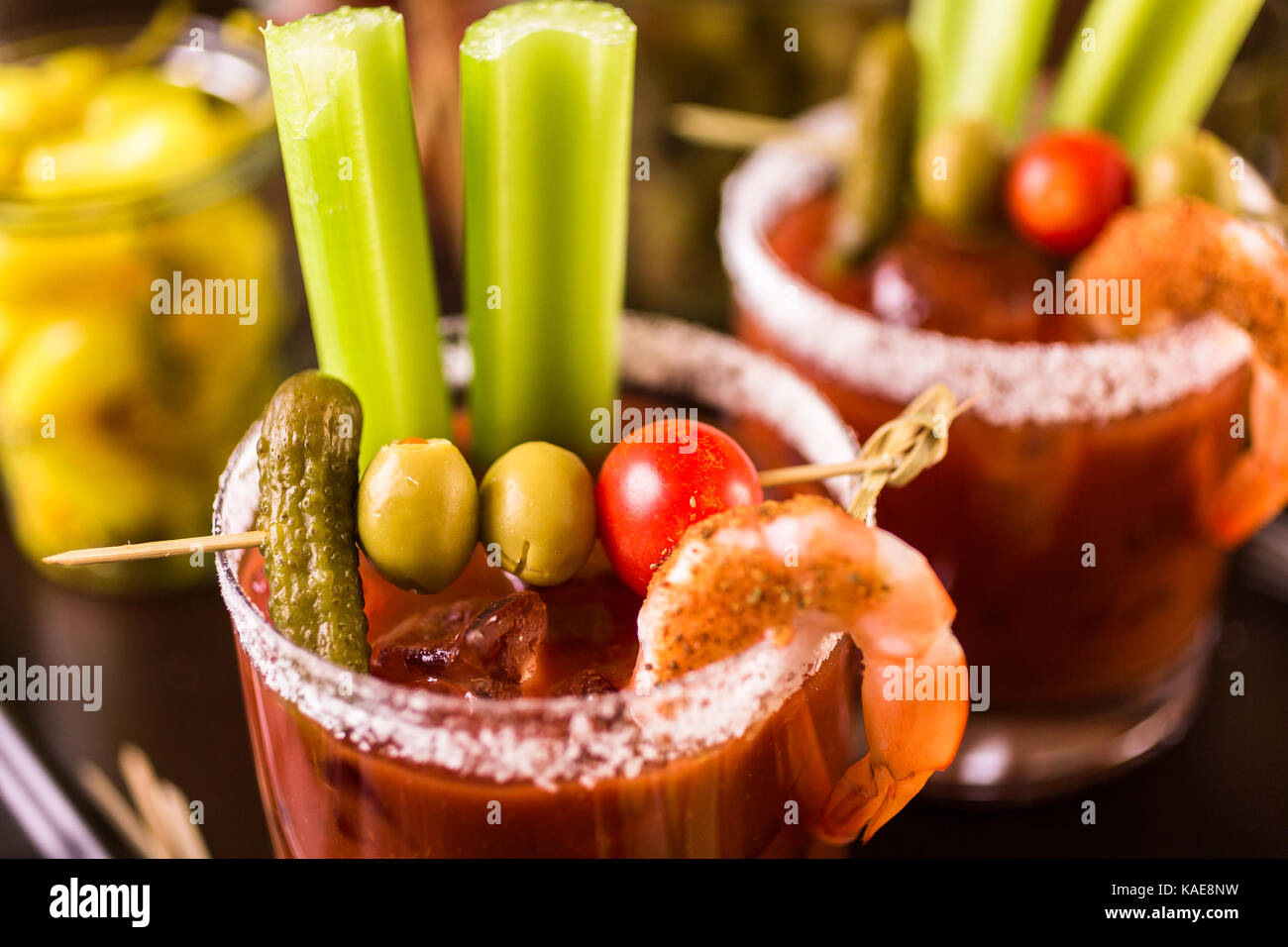 Bloody mary cocktail bar with variety of garnishes Stock Photo Alamy
