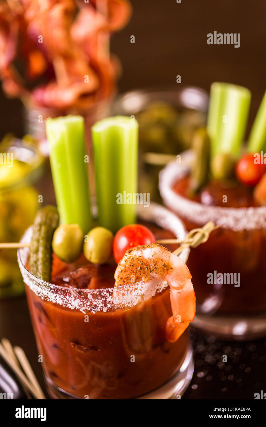 Bloody mary cocktail bar with variety of garnishes Stock Photo Alamy