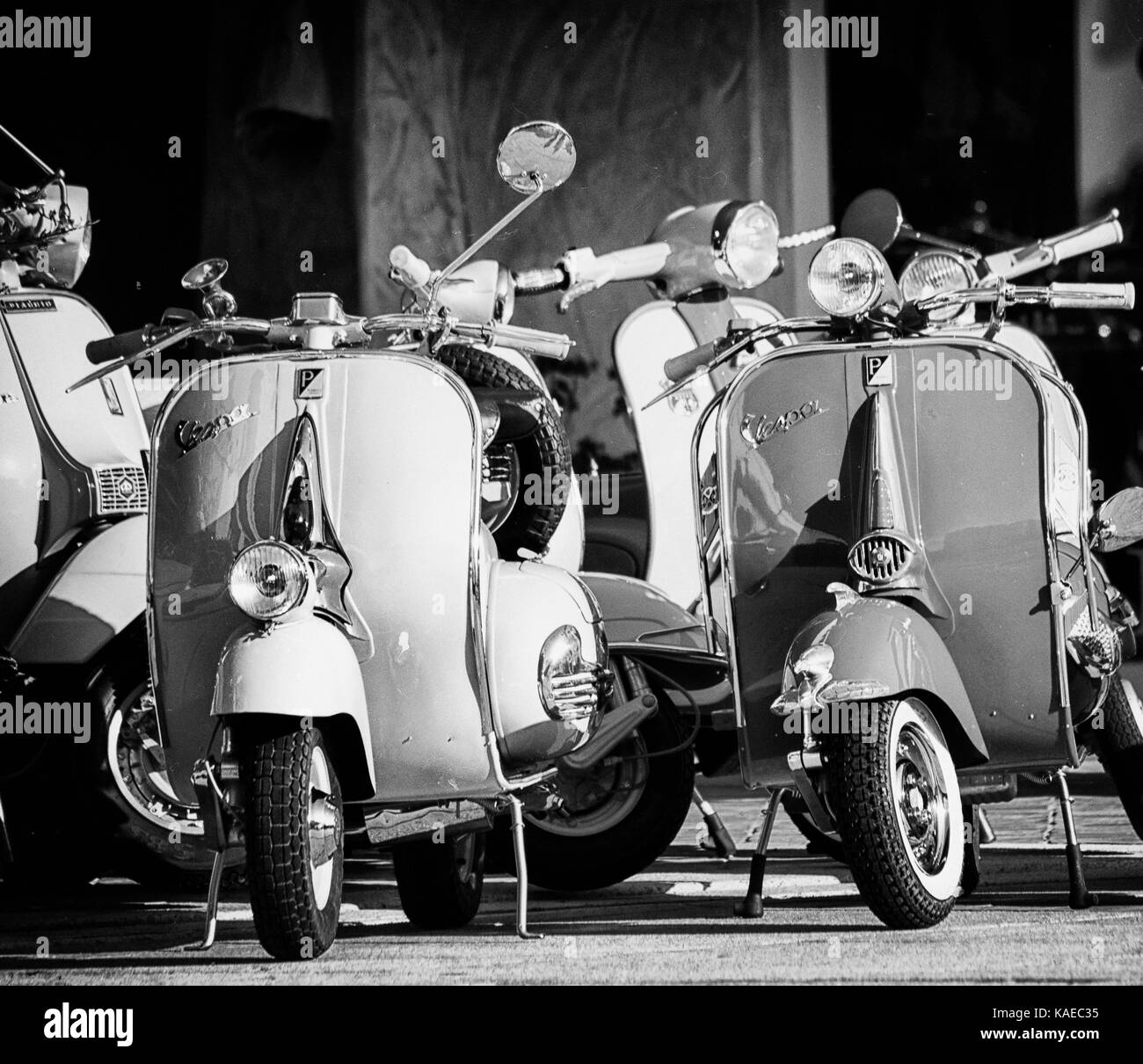 Porto Cervo, Italy - June 29, 2016: Piaggio Vespa and lambrettavintage sprint motor scooter motorbike motorcycle Stock Photo