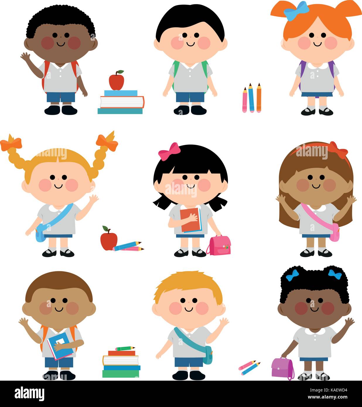 Diverse group of children students Stock Vector