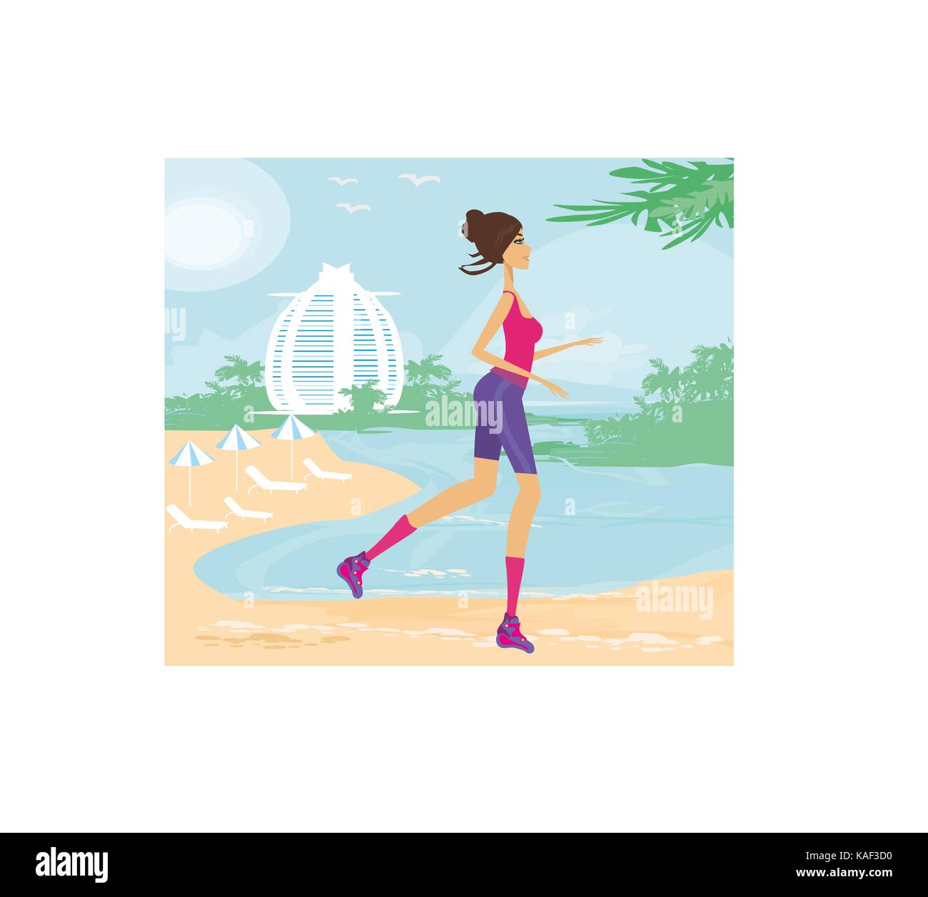 Fitness Woman Running by the Ocean Stock Vector Image & Art - Alamy