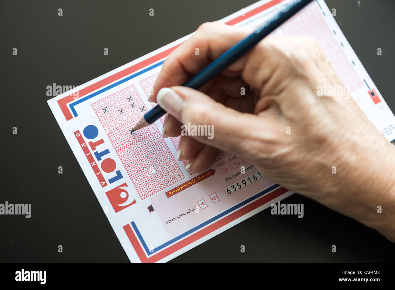 The Swedish National Lottery, Lotto. Filling in the ticket. Stock Photo