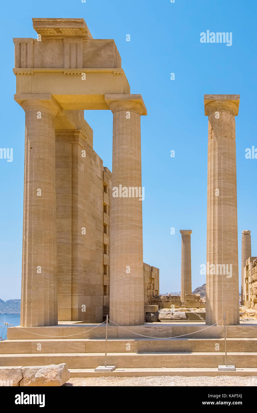 Temple of Athena Lindia in the Acropolis. Lindos, Rhodes, Dodecanese Islands, Greece Stock Photo