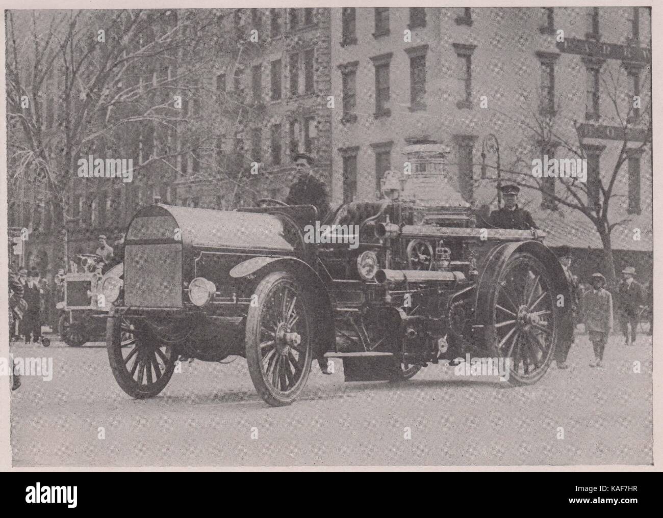 Motor-Propelled fire Engine. The first motor apparatus, Engine No. 58, was placed in service March 21, 1911. Its efficiency has… Stock Photo