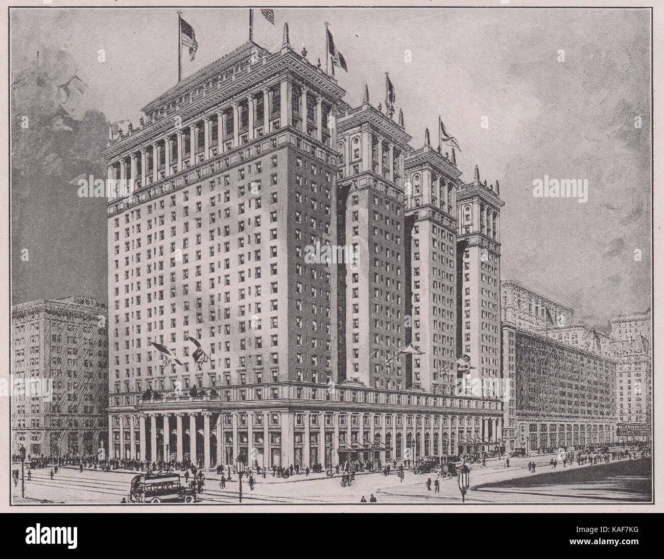 Hotel Pennsylvania, at 33rd Street and 7th Avenue, opposite the Pennsylvania Railroad depot, with which it will be connected by… Stock Photo