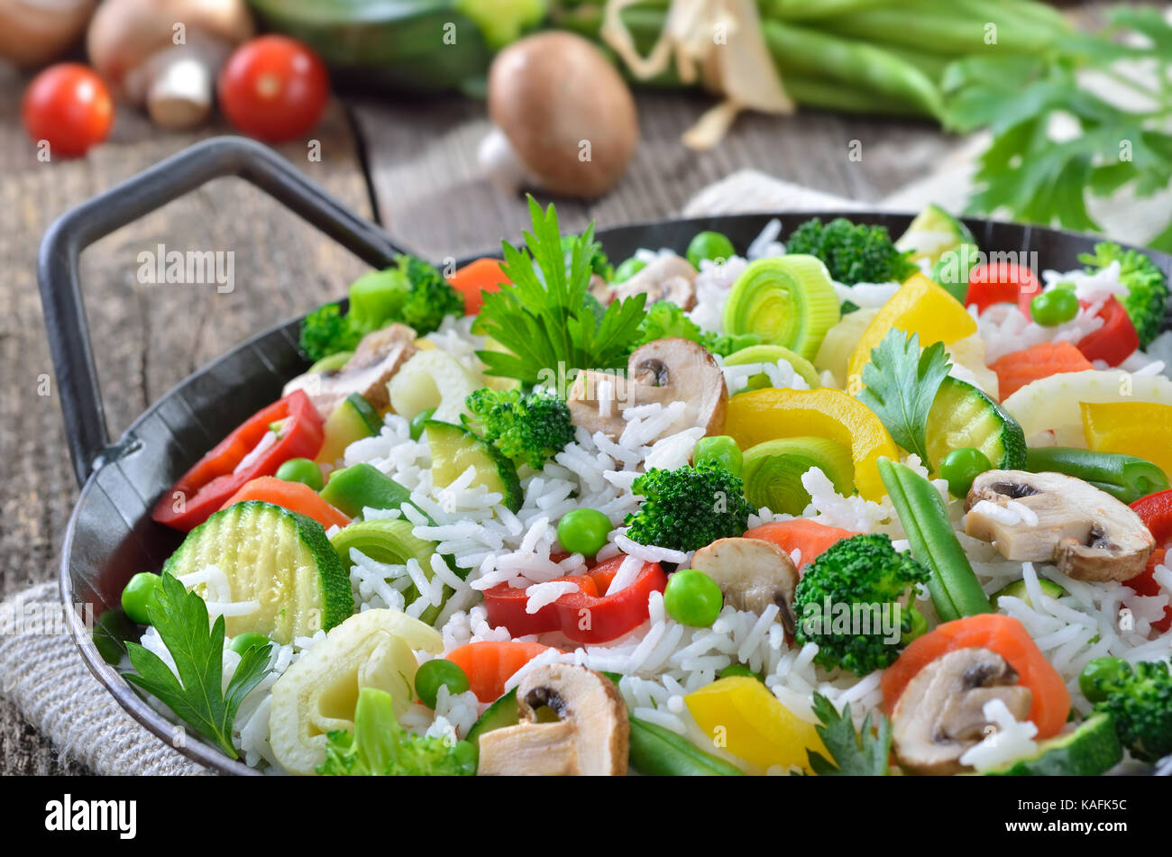 Rice with mixed vegetables in a serving pan Stock Photo Alamy