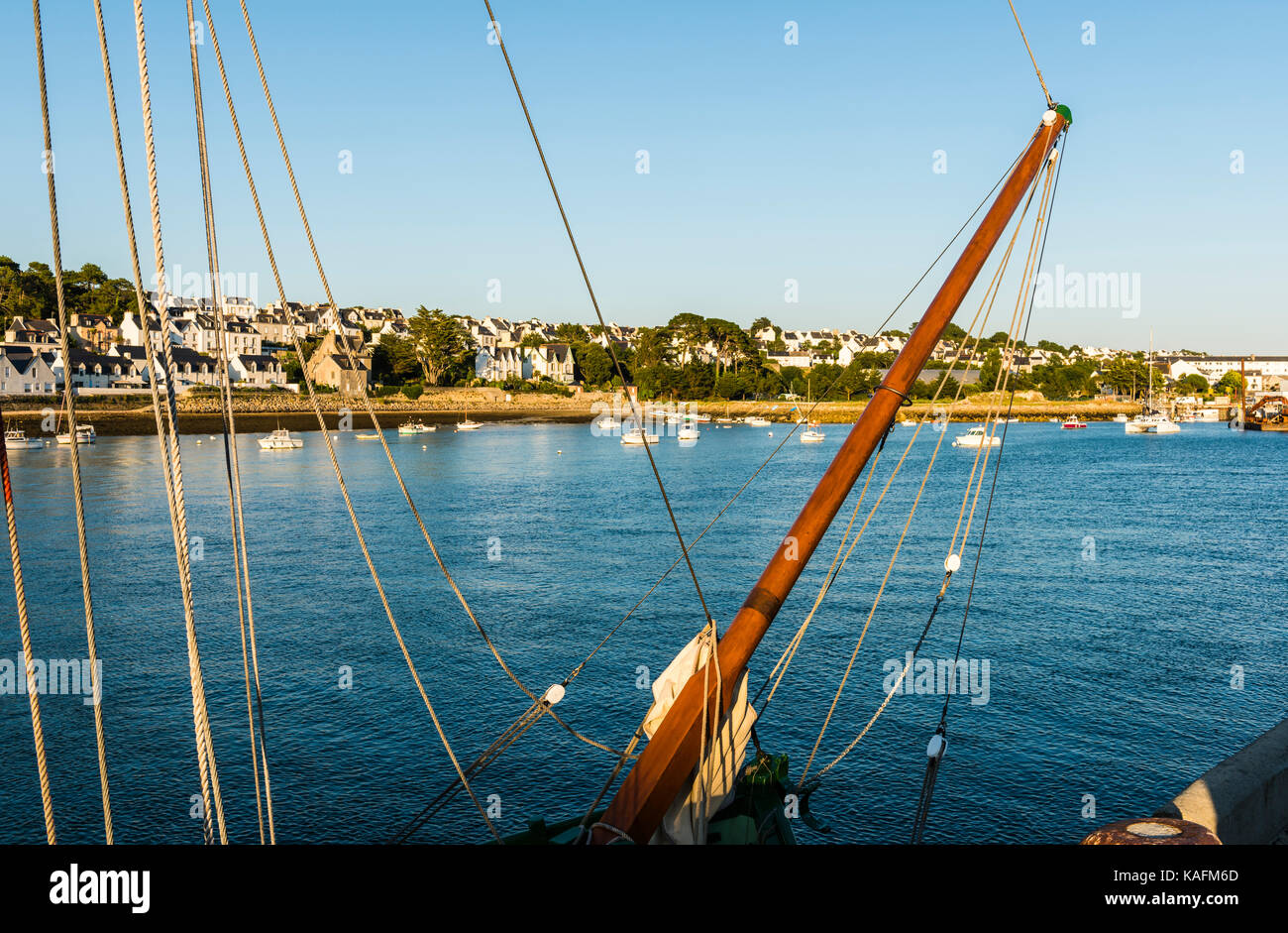 Abstract detail of the front of a sail boat in Brittany, France Stock