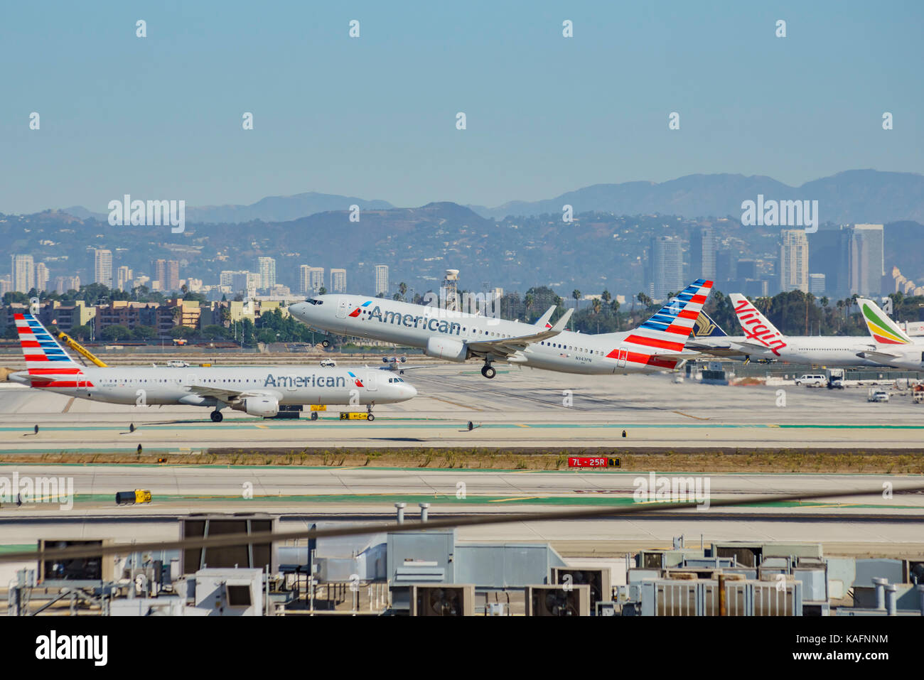 Los Angeles, SEP 24 Airplane flying up and down of the busy Los