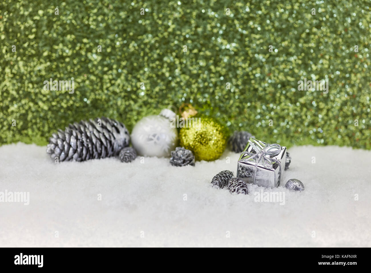 Christmas decoration as background with green glitter Stock Photo - Alamy