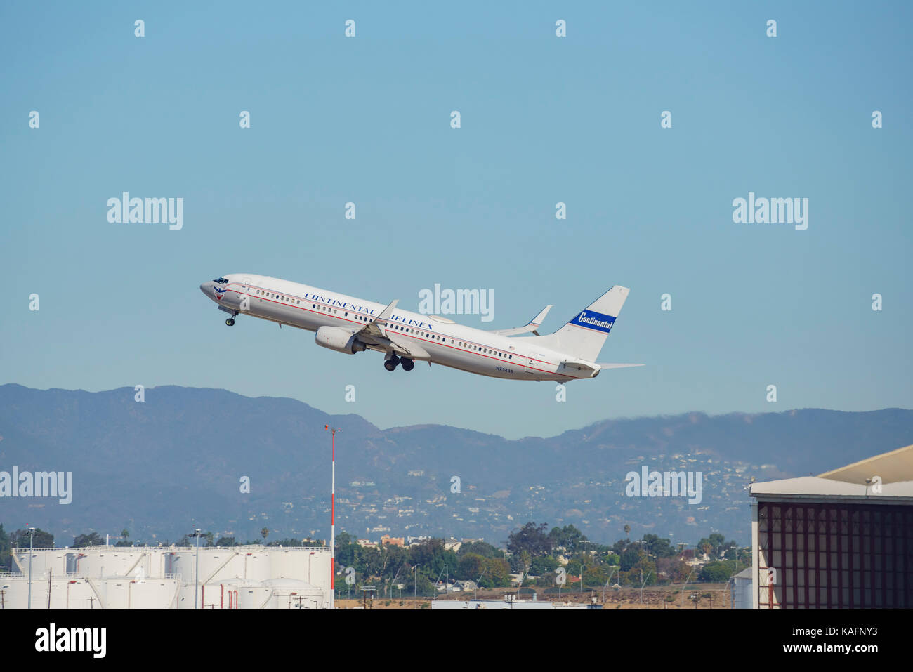 Los Angeles, SEP 24: Airplane take off from the busy Los Angeles International Airport on SEP 24, 2017 at Los Angeles, California, United States Stock Photo