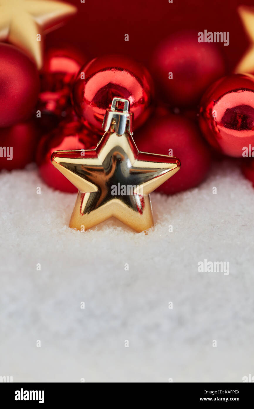 Christmas decoration with stars and balls in red and golden Stock Photo ...