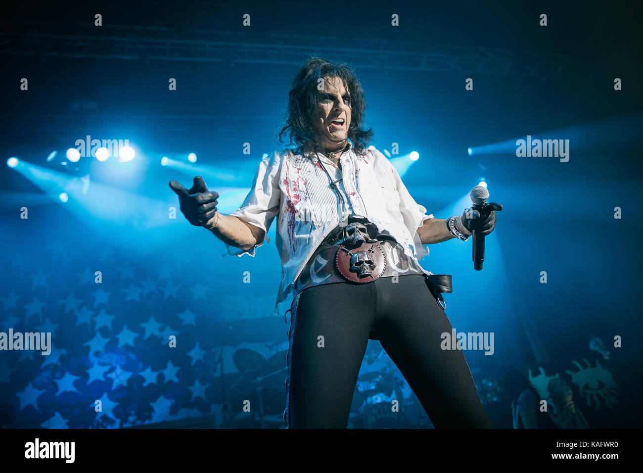 Norway, Oslo – July 24, 2017. The American singer, songwriter and musician Alice Cooper performs a live concert at Sentrum Scene in Oslo. Stock Photo