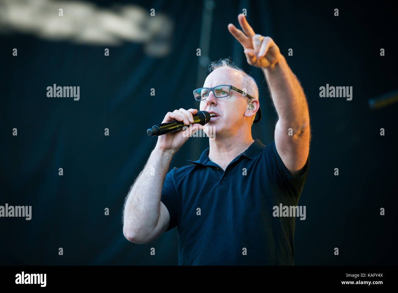 The American punk rock band Bad Religion performs a live concert at the Norwegian music festival Øyafestivalen 2015. Here the lead singer and songwriter is pictured Greg Graffin live on stage. Norway, 13/08 2015. Stock Photo