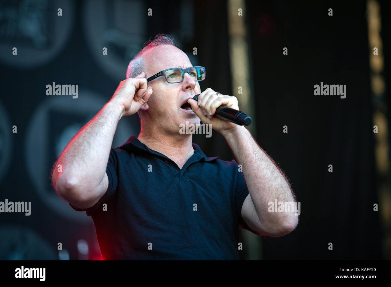 The American punk rock band Bad Religion performs a live concert at the Norwegian music festival Øyafestivalen 2015. Here the lead singer and songwriter is pictured Greg Graffin live on stage. Norway, 13/08 2015. Stock Photo