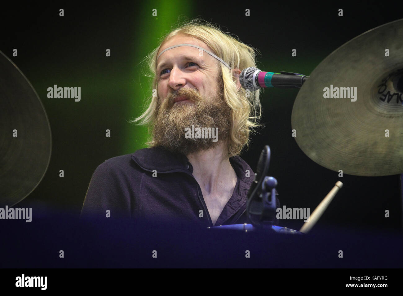 The Norwegian rock band BigBang performs a live concert at the Norwegian music festival Hovefestivalen 2012. Here drummer and musician Olaf Olsen is pictured live on stage. Norway, 29/06 2012. Stock Photo