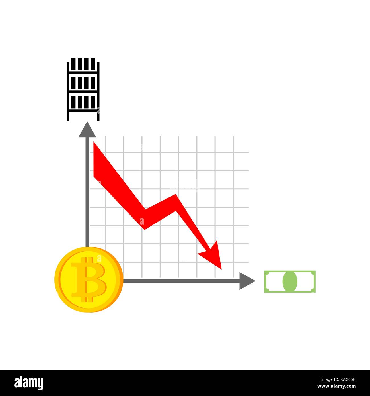 Falling bitcoin graph. Decrease in Cryptocurrency. Virtual money ...
