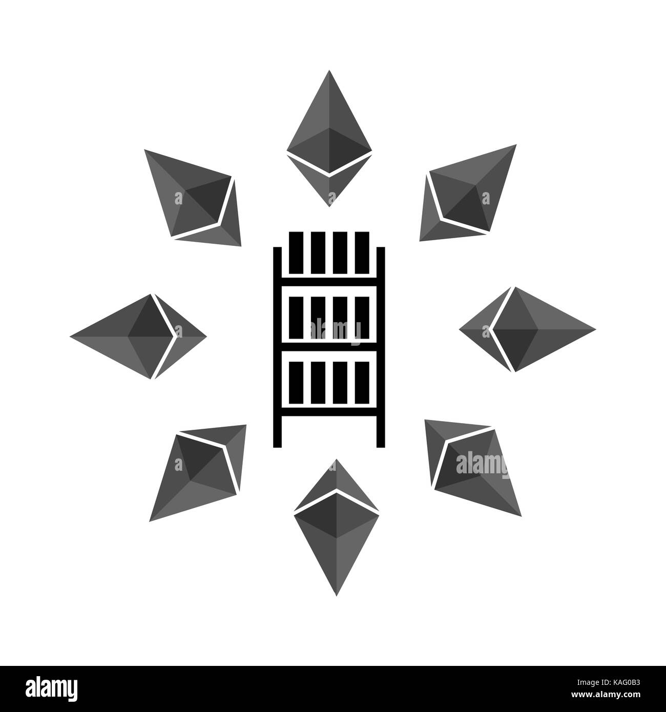 Mining etherium farm icon. Extraction of Cryptocurrency sign. Racks of GPU symbol. Vector illustration Stock Vector