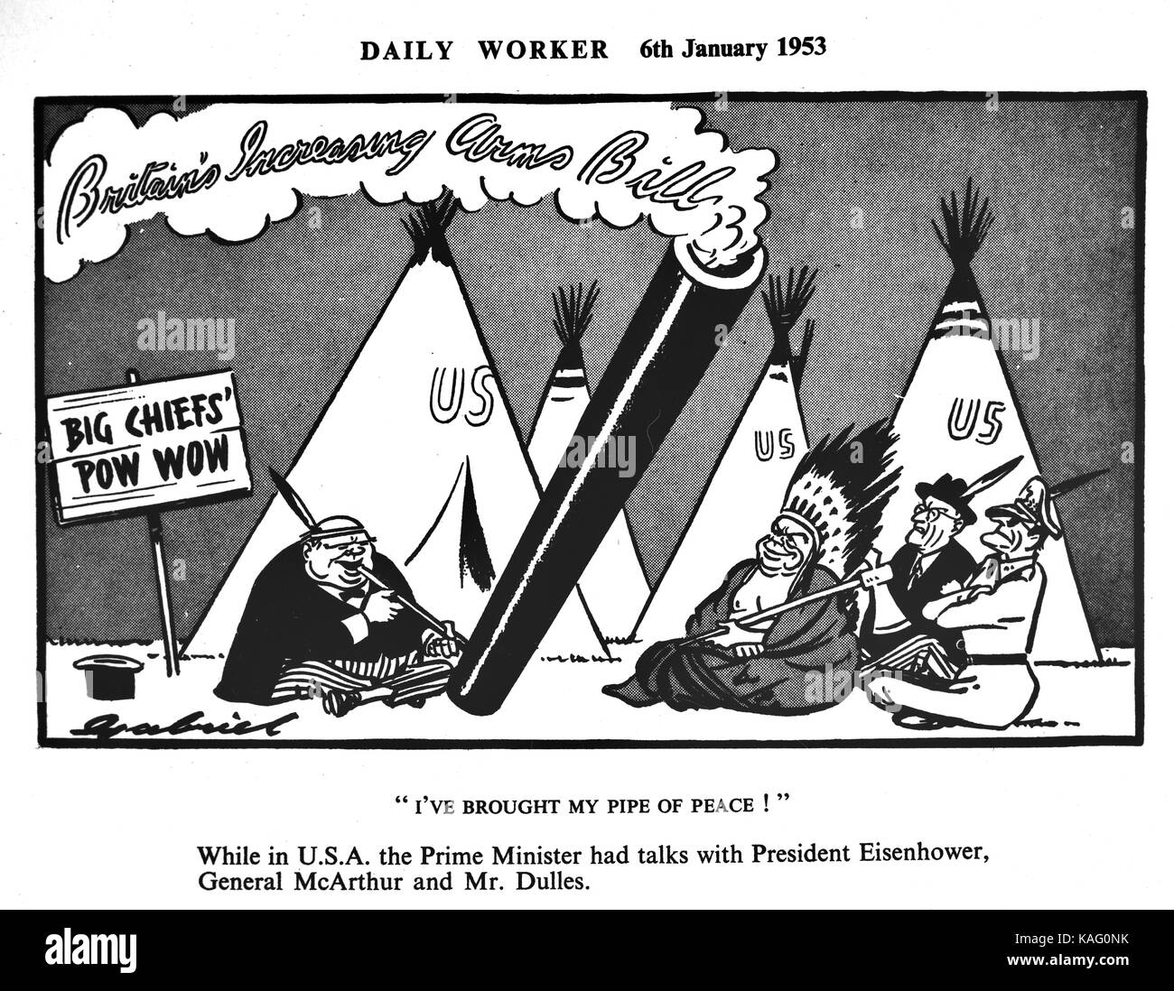 churchill cartoon. Daily Worker 6th Jan 1953 Stock Photo