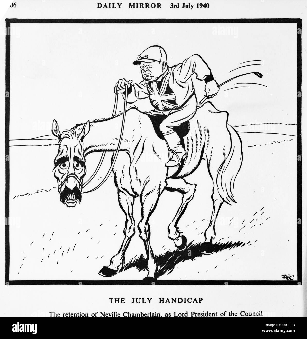 churchill  and chamberlain cartoon  in  Daily Mirror by ZEC July 1940 Stock Photo