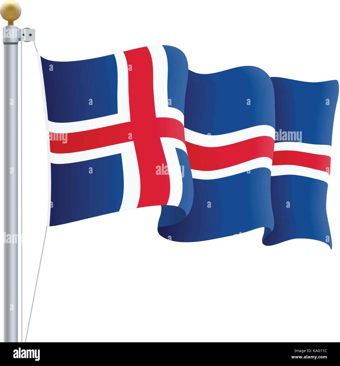 Waving Iceland Flag Isolated On A White Background. Vector Illustration ...