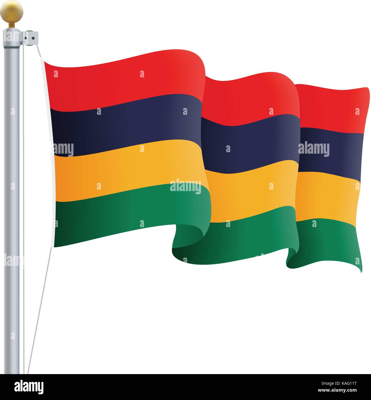 Waving Mauritius Flag Isolated On A White Background. Vector ...