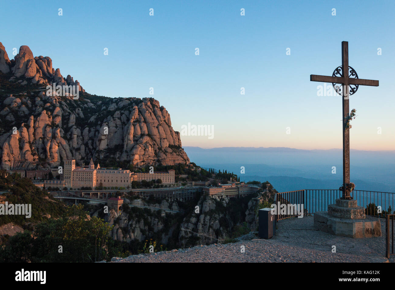 Monastery of Montserrat from San Miquel cross, Barcelona Stock Photo