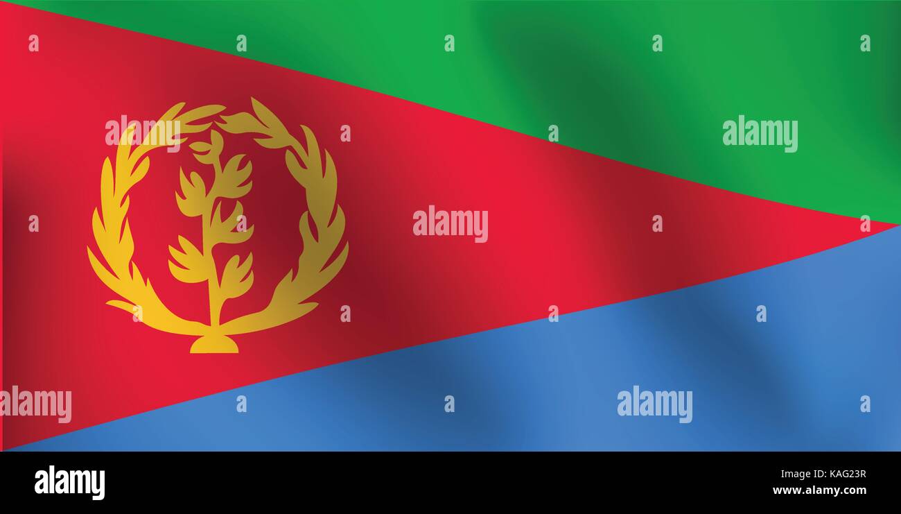 Flag of Eritrea with a little Waving, Shading & Flag Colors separated layers - Vector Illustration Stock Vector