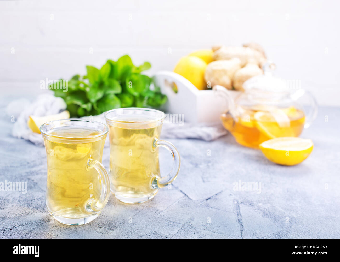 fresh tea with lemon and fresh mint Stock Photo Alamy