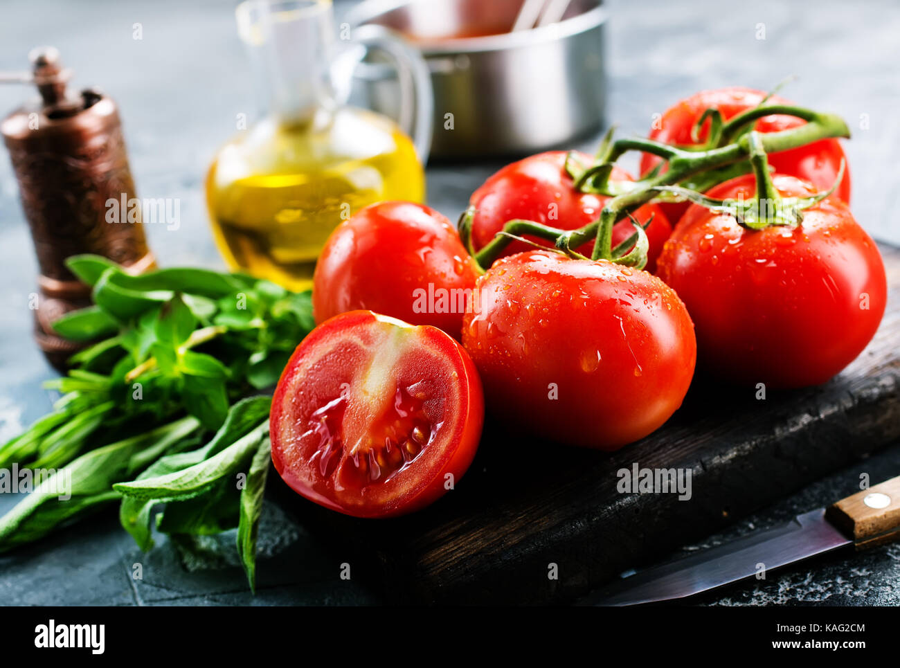 fresh tomato and spice on a table Stock Photo - Alamy