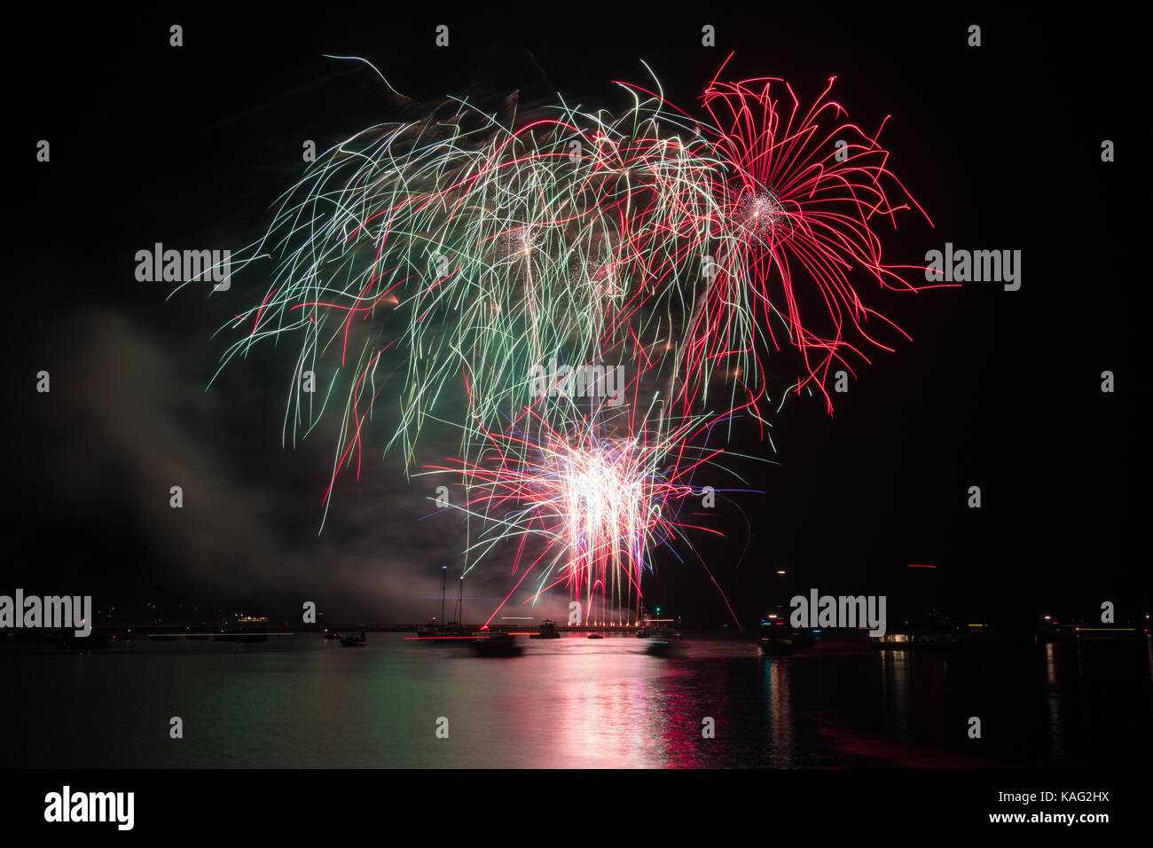 Fireworks over the Barbican Harbour at Plymouth from Queen's Anne