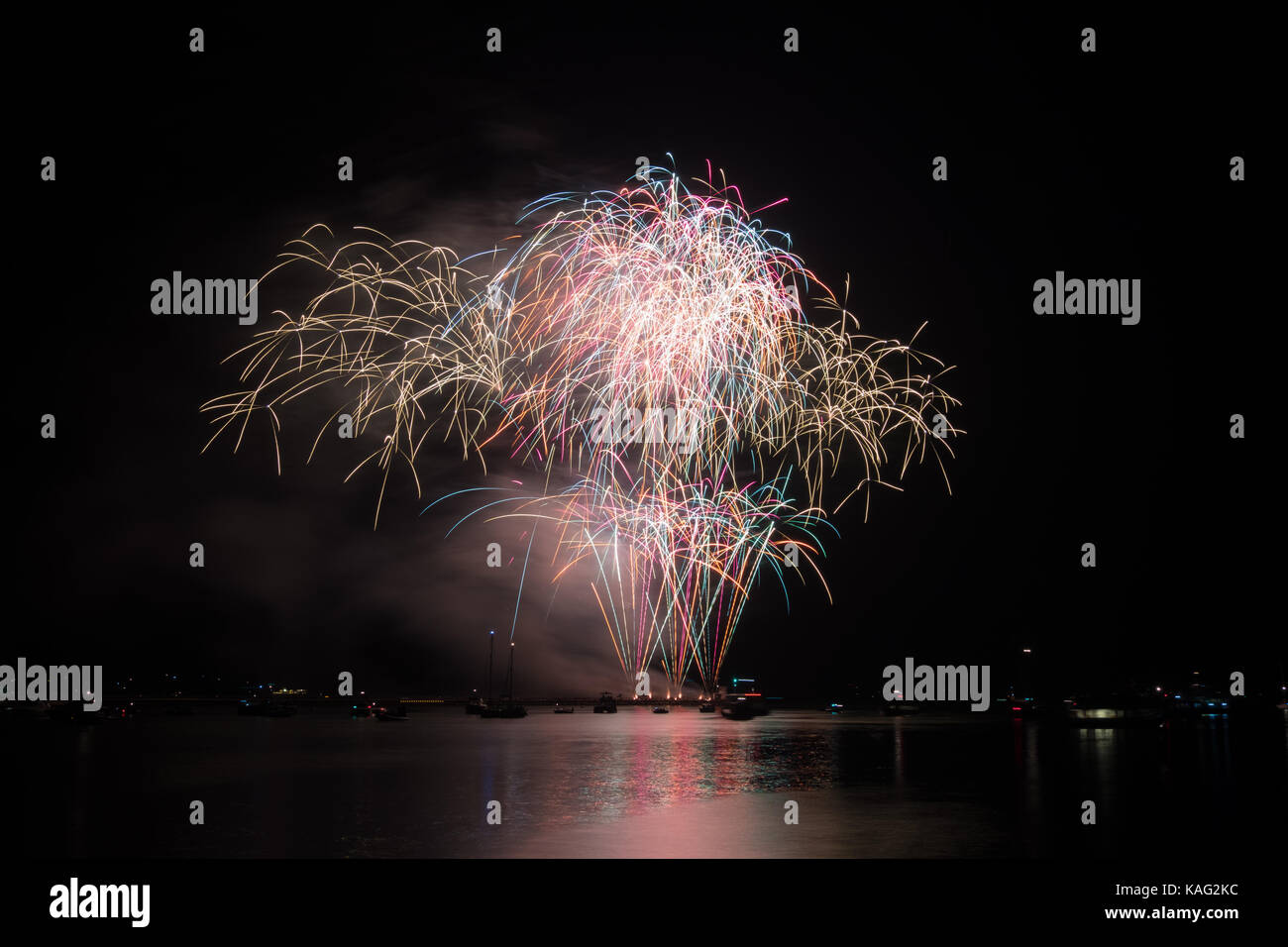 Fireworks over the Barbican Harbour at Plymouth from Queen's Anne ...