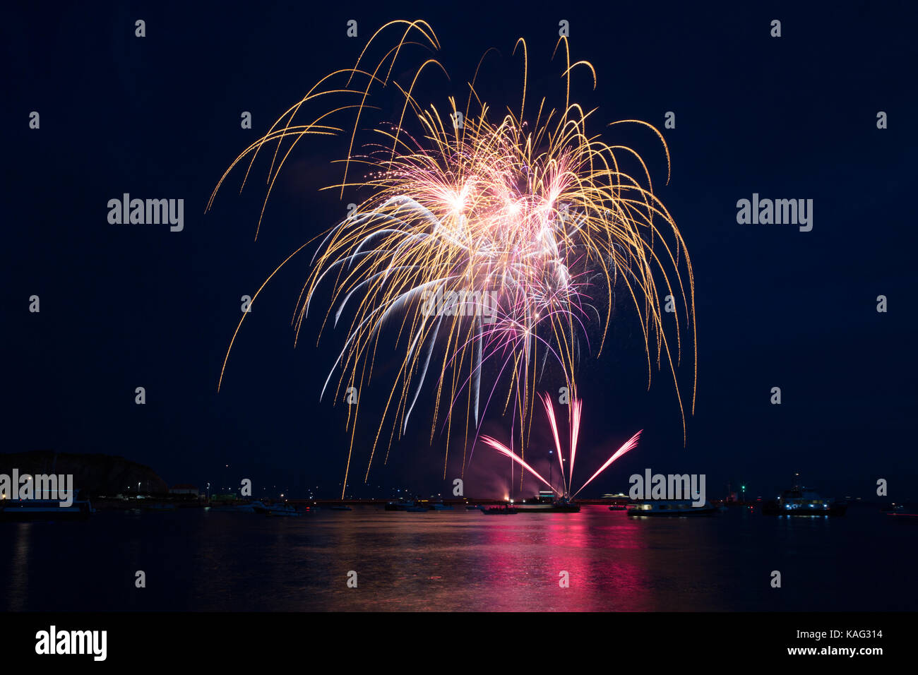 Fireworks over the Barbican Harbour at Plymouth from Queen's Anne