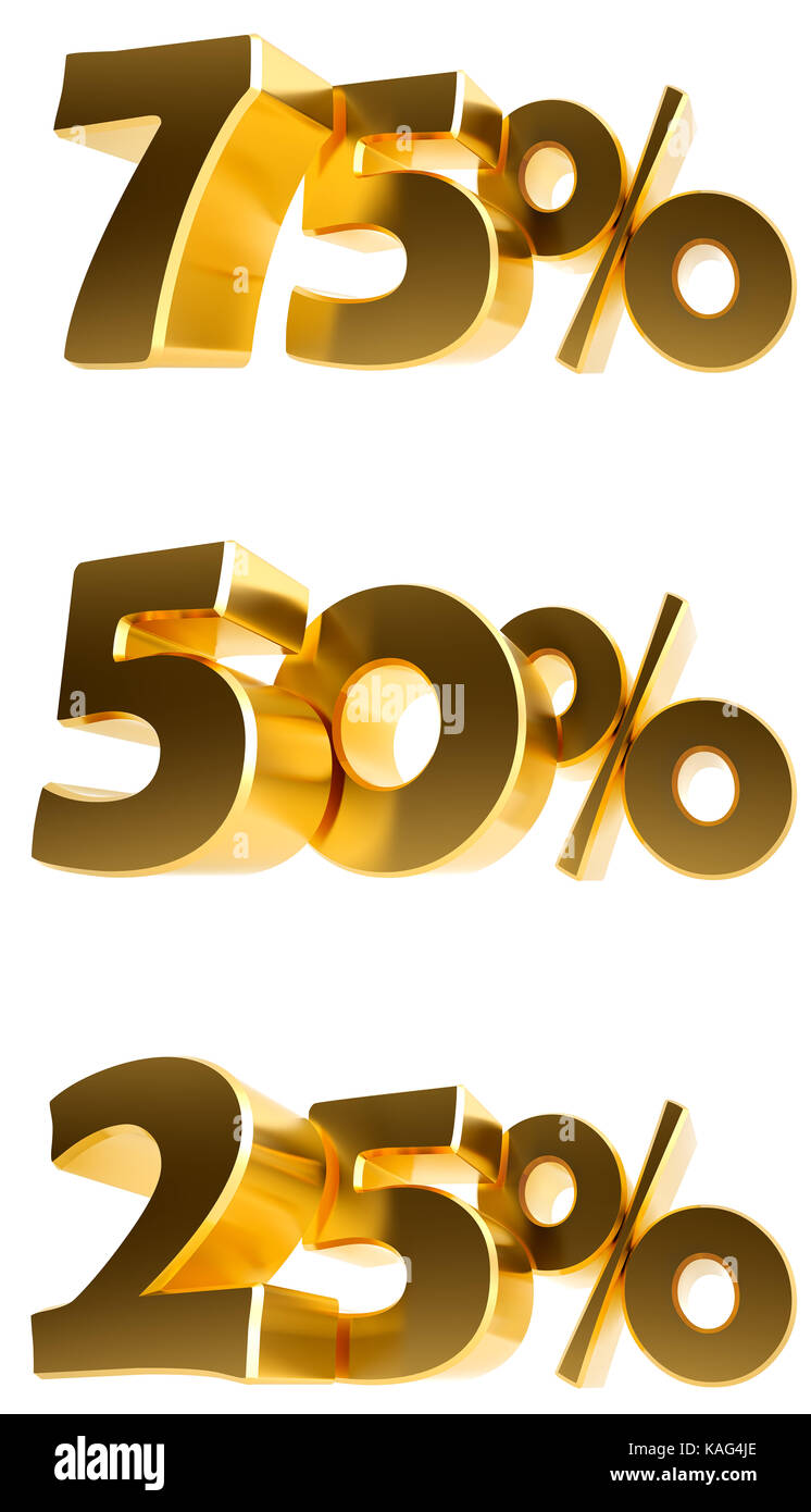 Gold discount collection - isolated on white background - 3D Rendering Stock Photo