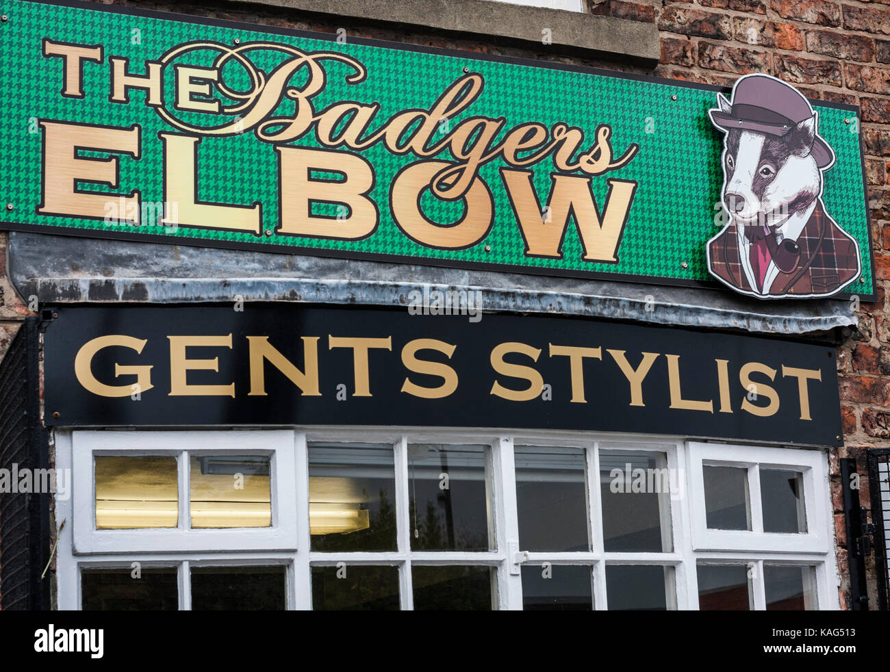 The Badgers Elbow, Gents Stylists, at Norton, Stockton on Tees, England, UK Stock Photo