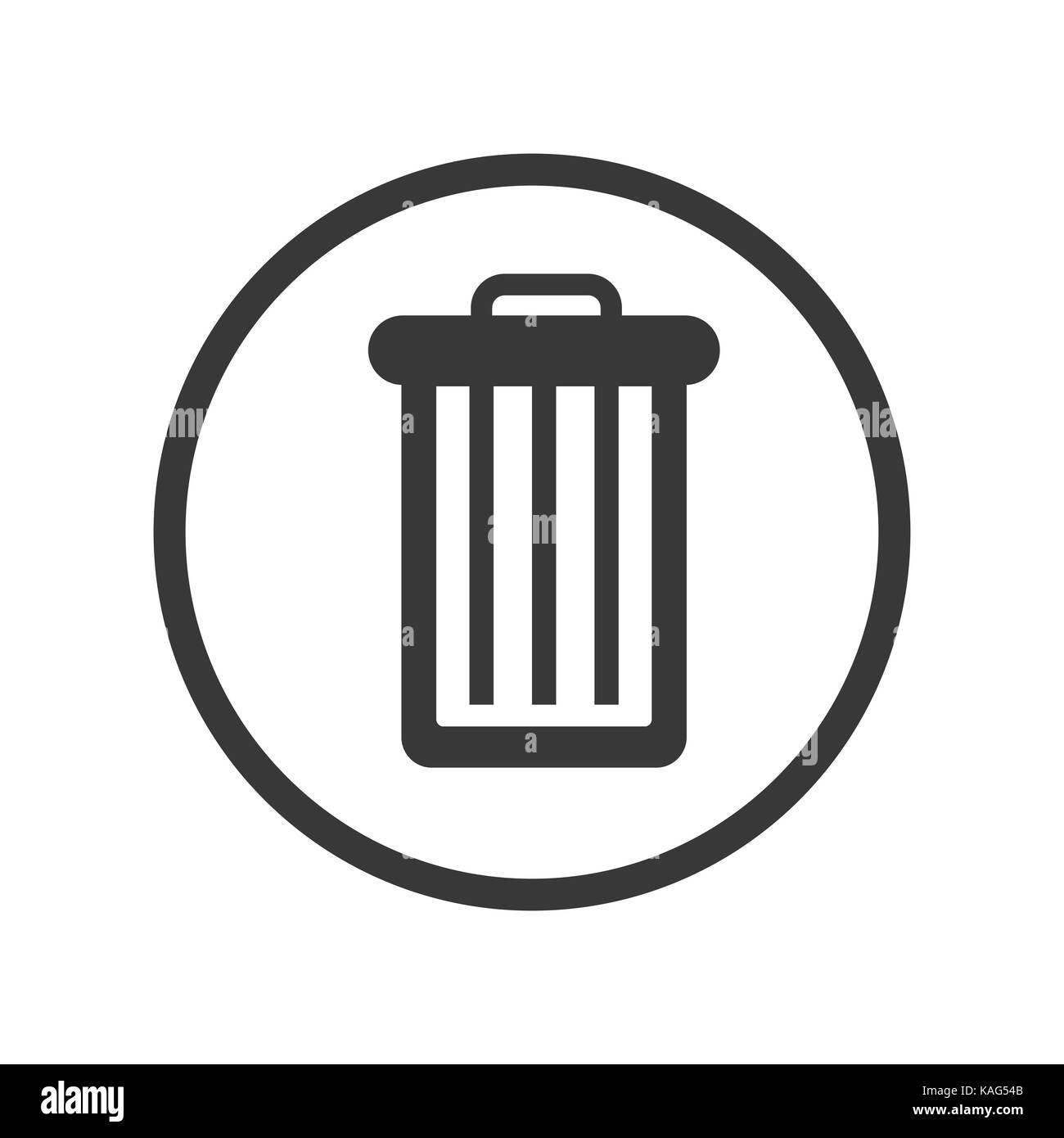 Trash bin icon, iconic symbol inside a circle, on white background.  Vector Iconic Design. Stock Vector
