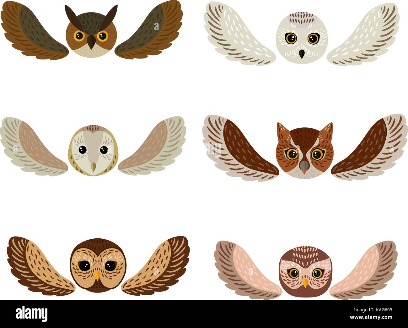 Set of cute owls isolated on white background. Owls faces Stock Vector ...