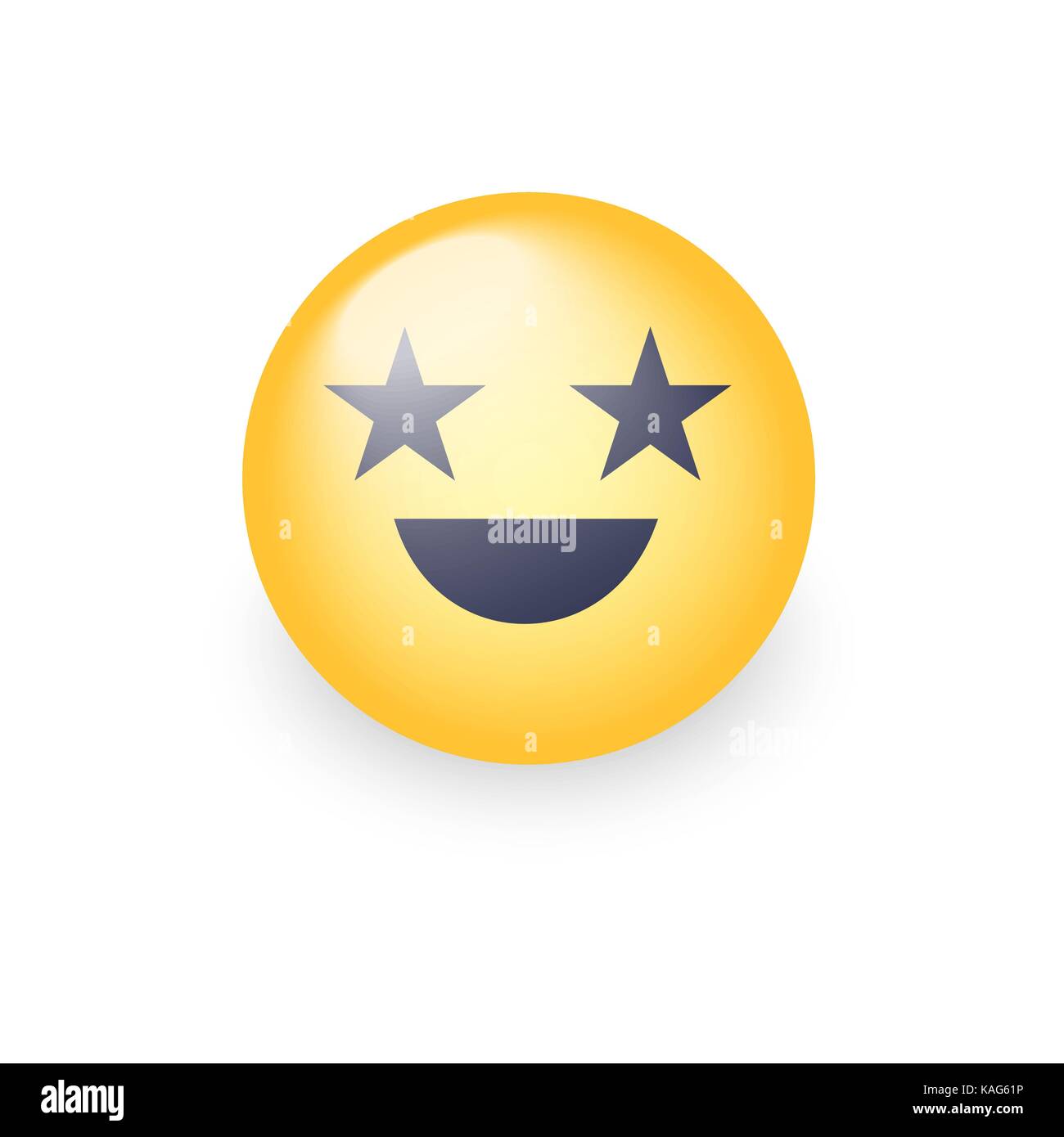 Happy laughing emoji face with eyes in the form of stars. Fun cartoon vector emoticon with smile. Cute yellow smiley for application and chat. Stock Vector