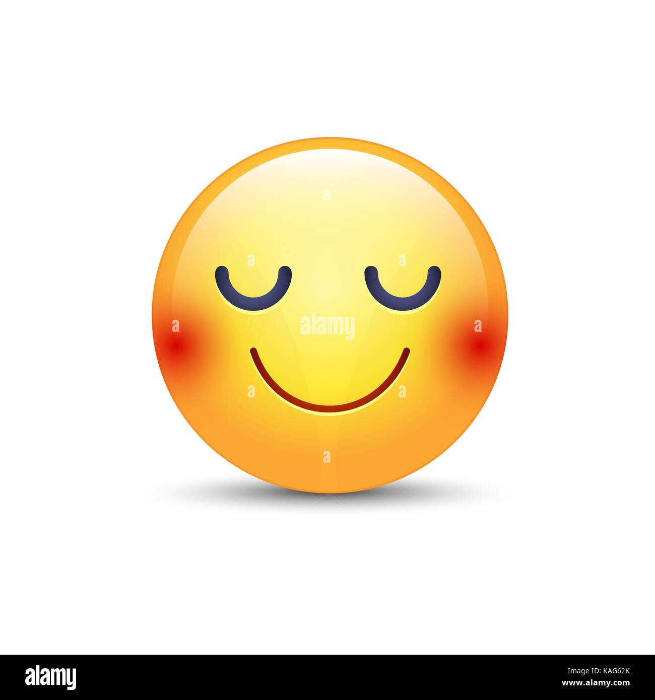 Happy cartoon emoji face with closed eyes. Smiling yellow cute emoticon