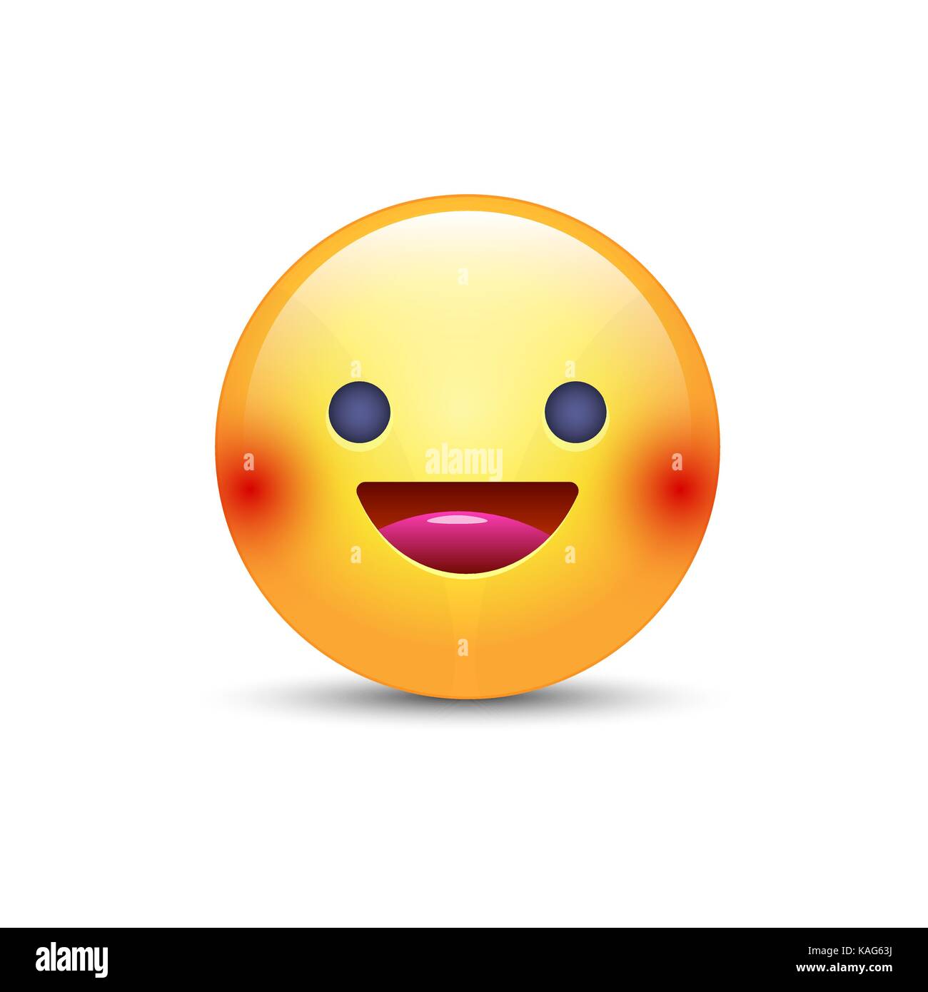 Fun yellow cartoon emoji face with smile and open eyes. Cute ...