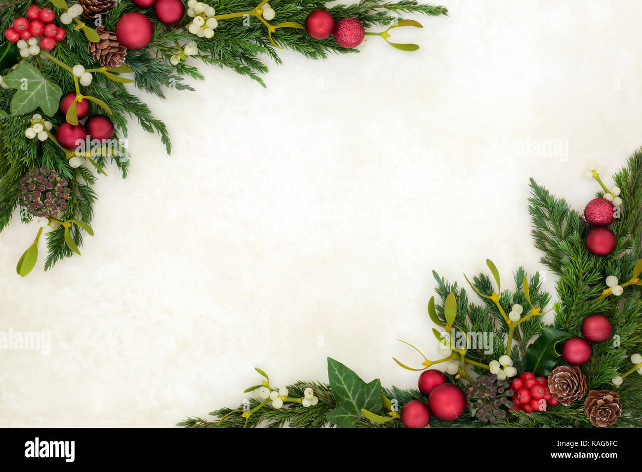 Christmas decorative background border on parchment paper with red