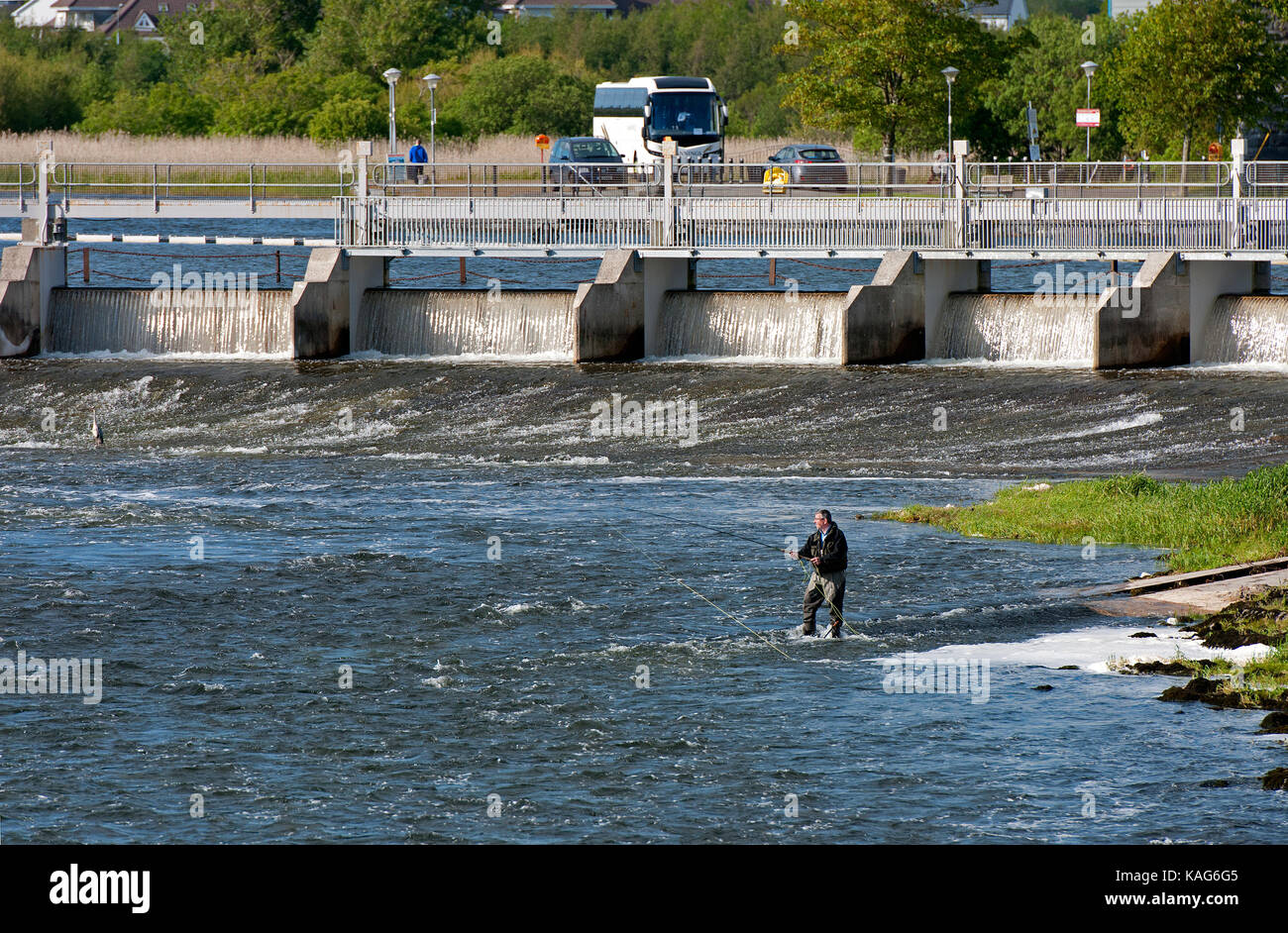 Salmon fishing in the Corrib river, Galway, County Galway, Ireland