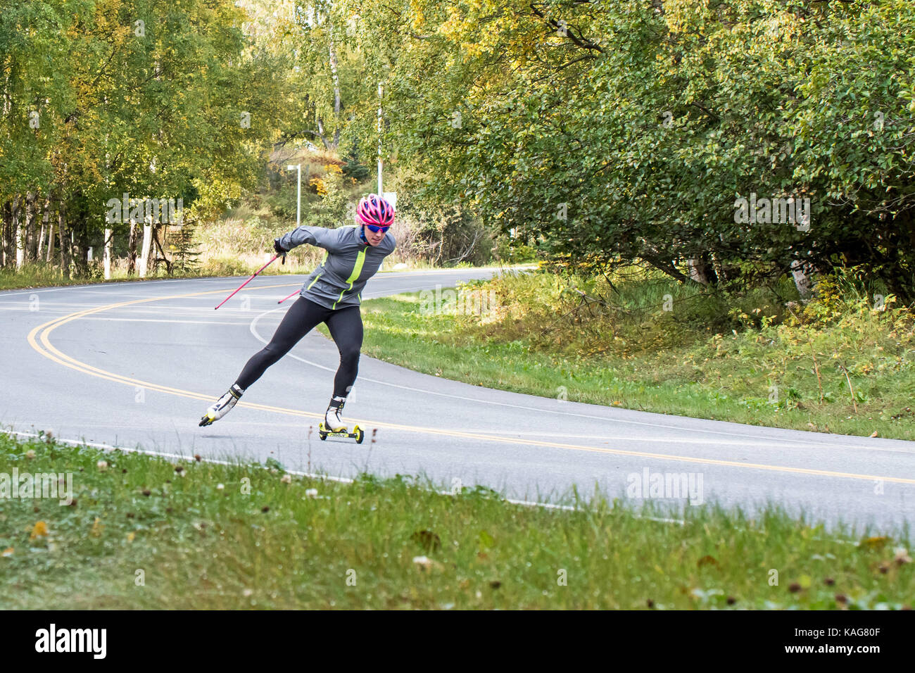 September 20, 2017 - Anchorage, Alaska, USA - Kikkan Randall trains for the upcoming cross country race season and the 2018 Winter Olympics in Pyeongc Stock Photo