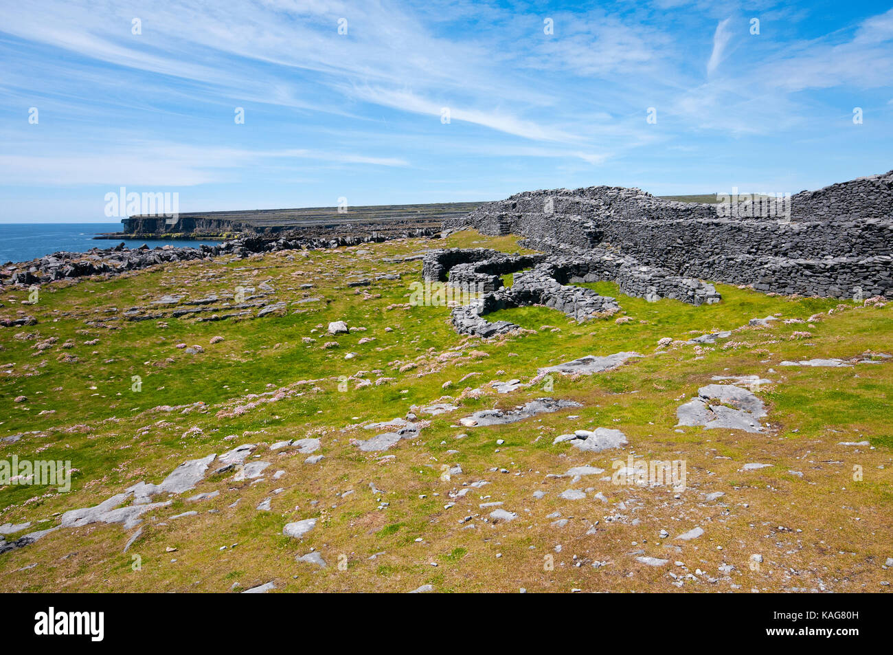 Ruins of Dun Duchathair (Black Fort) at Inishmore Island, Aran Islands, County Galway, Ireland Stock Photo