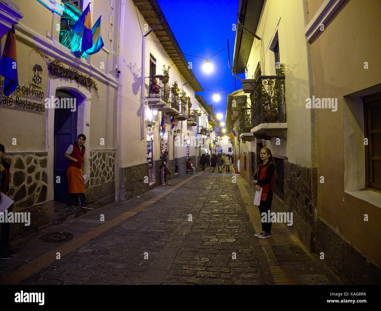 Quito, Ecuador - 2017: La Ronda, a famous alley in the historic center full of bars and night life. Stock Photo