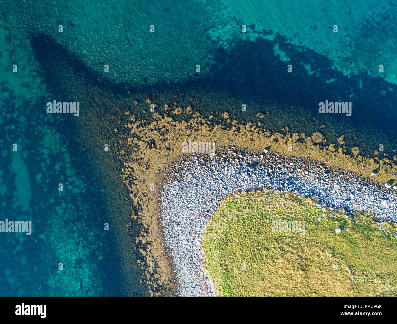 Aerial drone view of nature coastline of remote place with limpid water Stock Photo