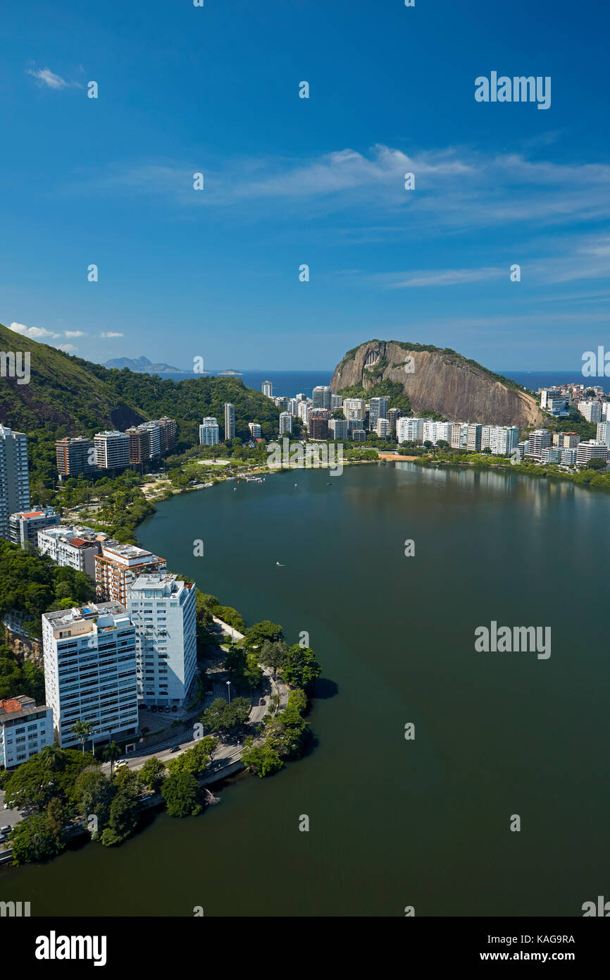 Rodrigo de Freitas Lagoon, Rio de Janeiro, Brazil, South America - aerial Stock Photo