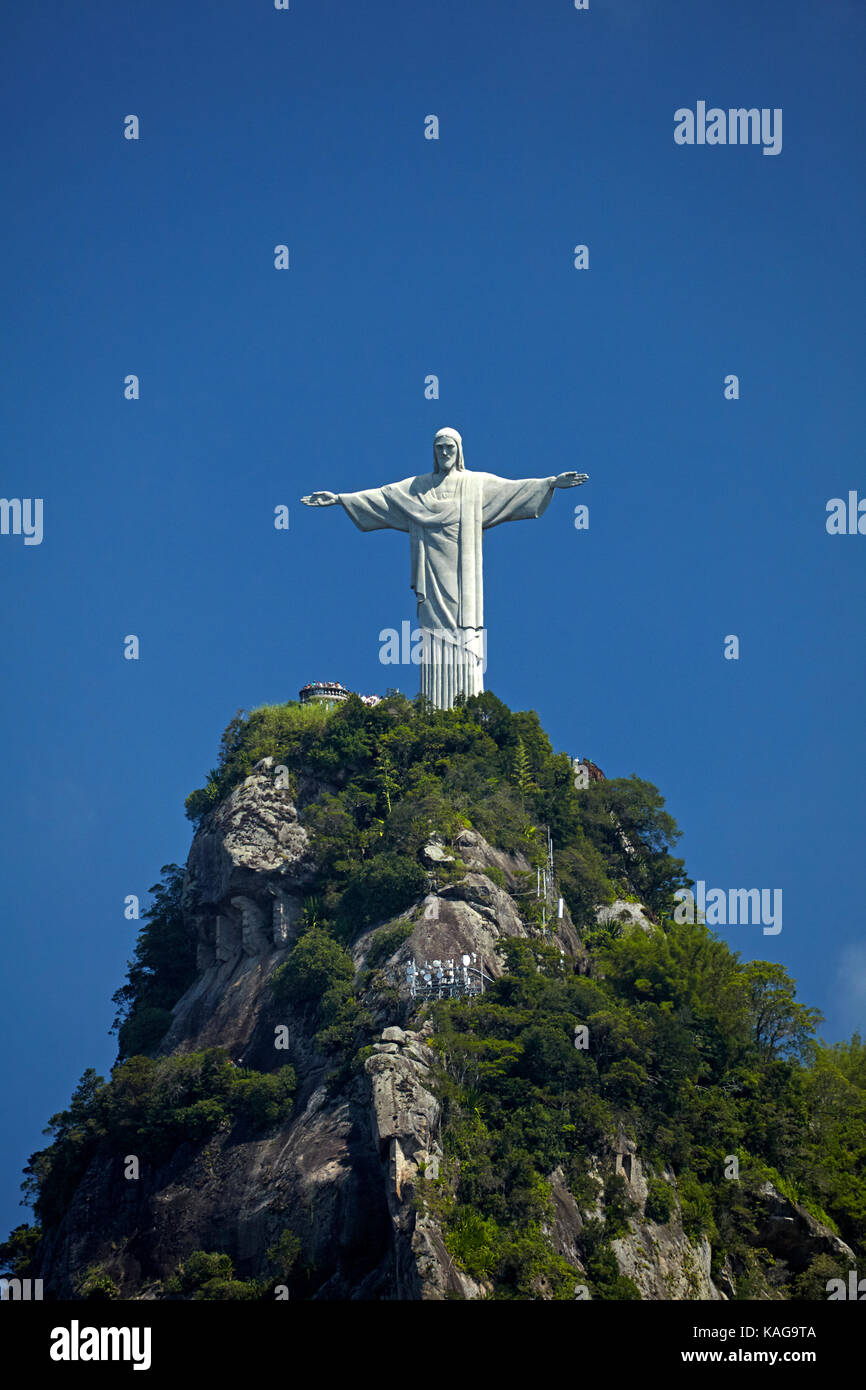 Giant statue of Christ the Redeemer atop Corcovado, Rio de Janeiro, Brazil, South America Stock Photo