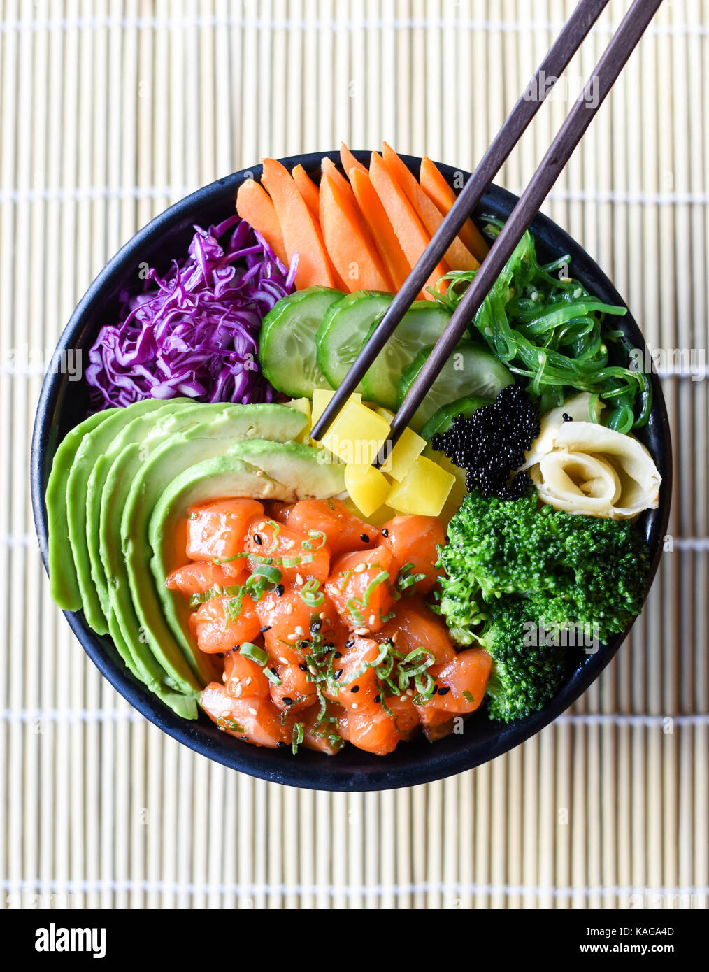 Healthy Japanese Salmon Poke Bowl Stock Photo Alamy