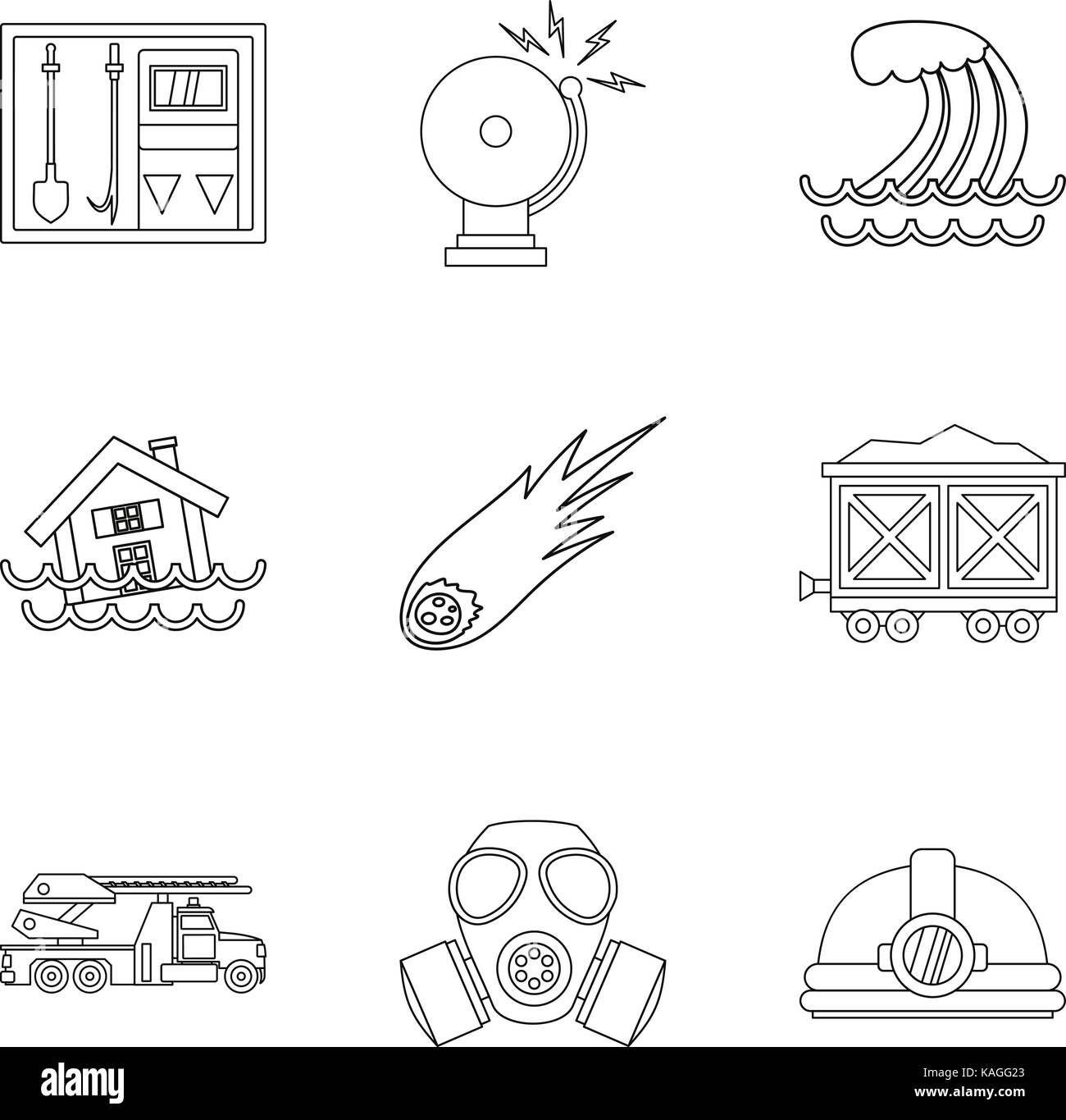 Natural disaster icons set, outline style Stock Vector